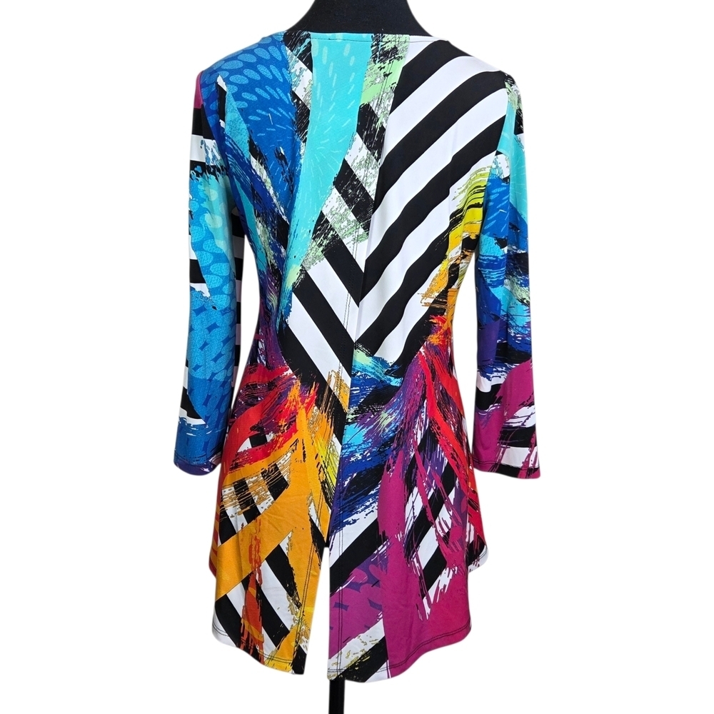 Joseph Ribkoff Multicolor Abstract Blouse With Split Back Size 4 - Picture 2 of 4
